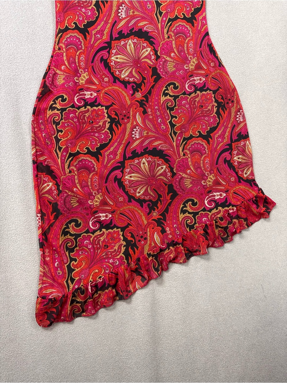 Vintage 90’s Bias Cut Sleeveless Paisley Sheath Dress in Red and Black, Large - Picture 4 of 15